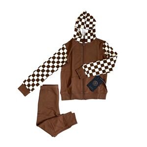 Fletch Checked Out Jogger Set 5/6T Brown Checkered Hoodie Pants NWT